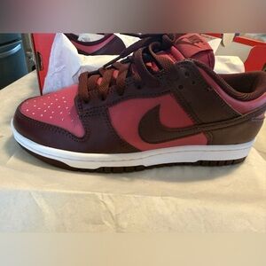 Nike Women's Dunk Low Burgundy and Pink Sneakers